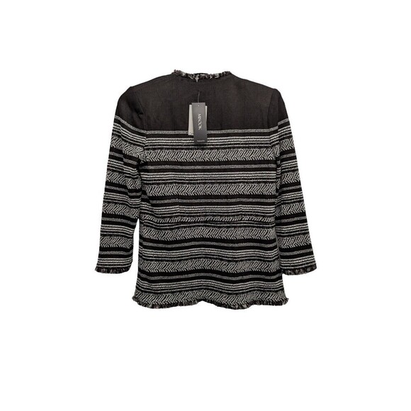 NEW $468 MISOOK Coffee Frayed Edge Striped 3/4‎ Sleeve Open Front Jacket Size XS - Picture 2 of 4